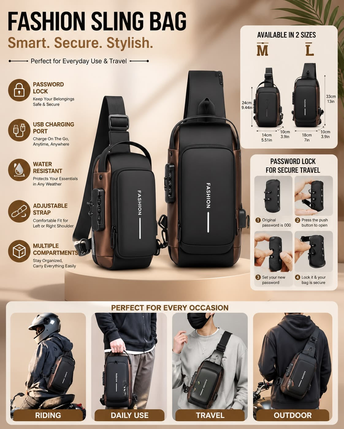 Anti-Theft Crossbody Shoulder & Chest Sling Bag