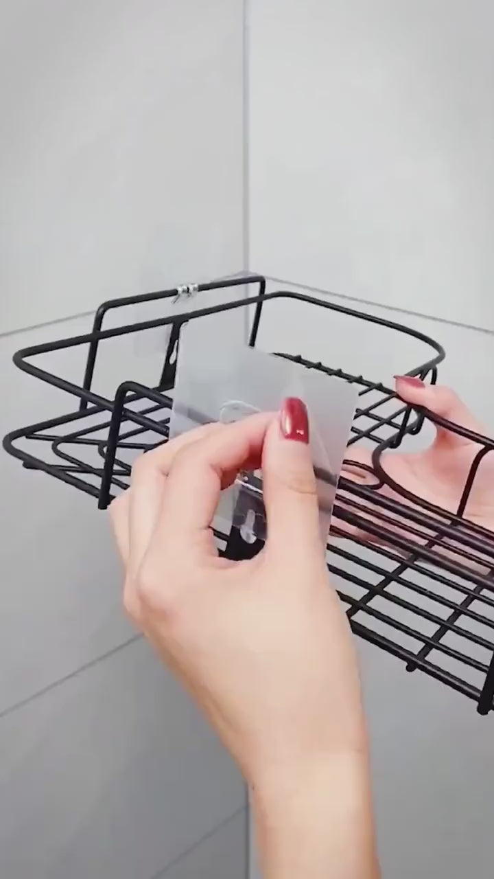 Iron Wall-Mounted Adhesive Corner Bathroom Storage Shelf (2 piece Combo)